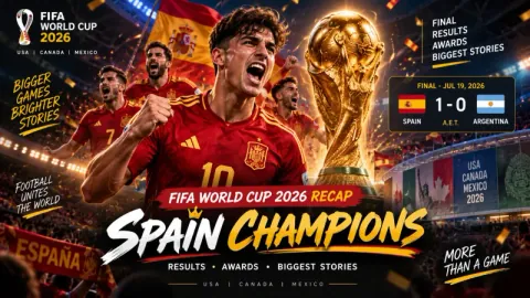 Football stadium graphic representing the FIFA World Cup 2026 tournament recap