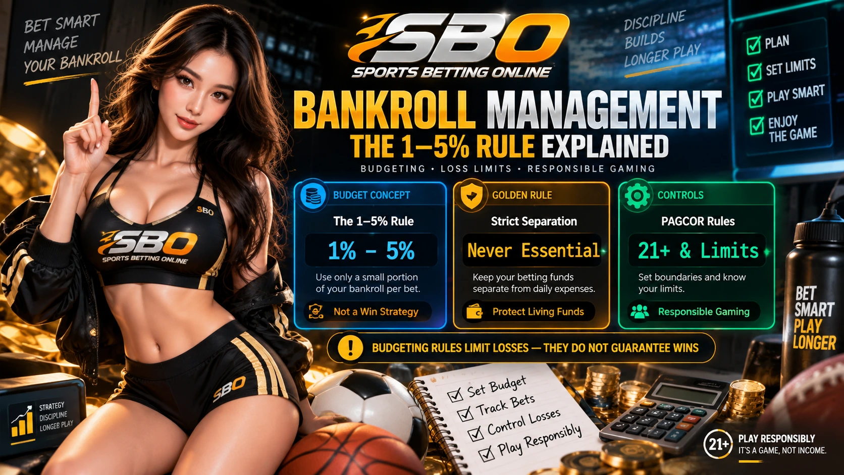 Educational graphic about sports betting budgets, financial limits and responsible gambling